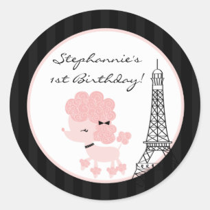 20 - 1.5" Favor Stickers Pink Poodle in Paris