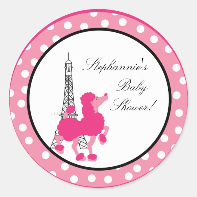 20 - 1.5"  Favor Stickers Pink Poodle Paris Eiffel (Front)