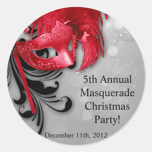 20 - 1.5"  Favor Stickers Red on Silver Masquerade (Front)