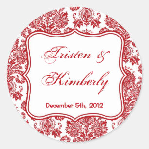 20 - 1.5"  Favor Stickers Red White Damask Lace
