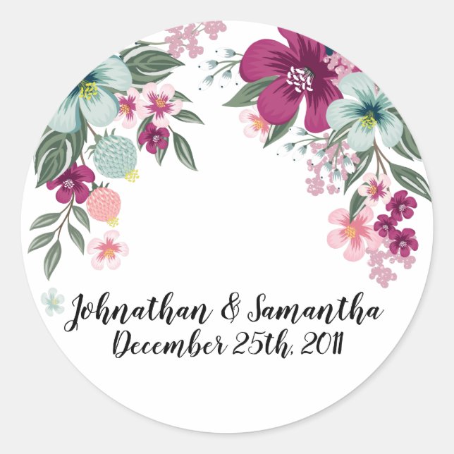20 - 1.5" Favor Stickers Tropical Flowers on White (Front)