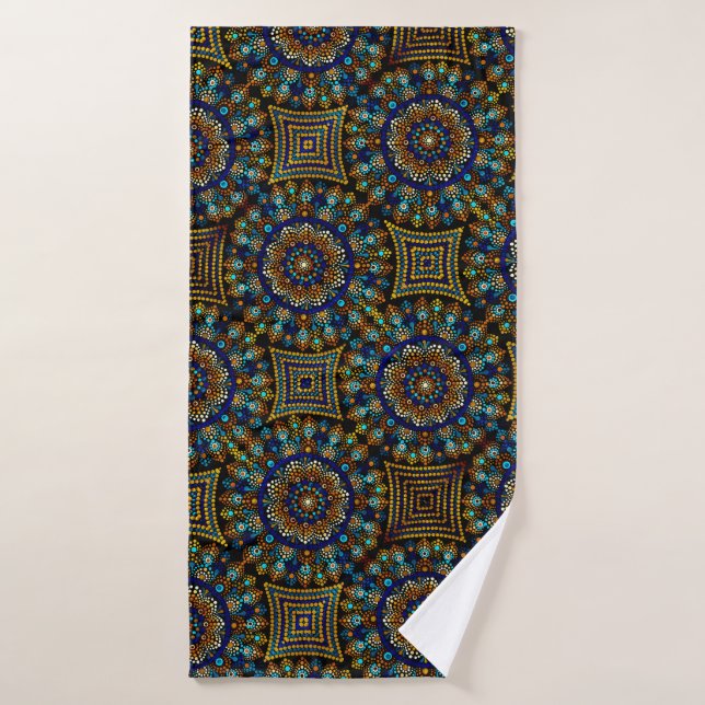 20 Blue and Gold Mandala Bath Towel (Bath Towel)