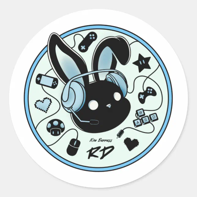 Blue Gaming Rabbit 20 Blue RabbitzDen Gamer bunny logo stickers | Zazzle
