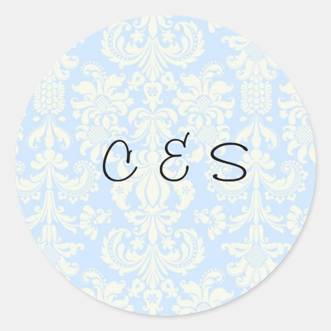 20 Blue/White Damask Wedding Favor Stickers (Front)