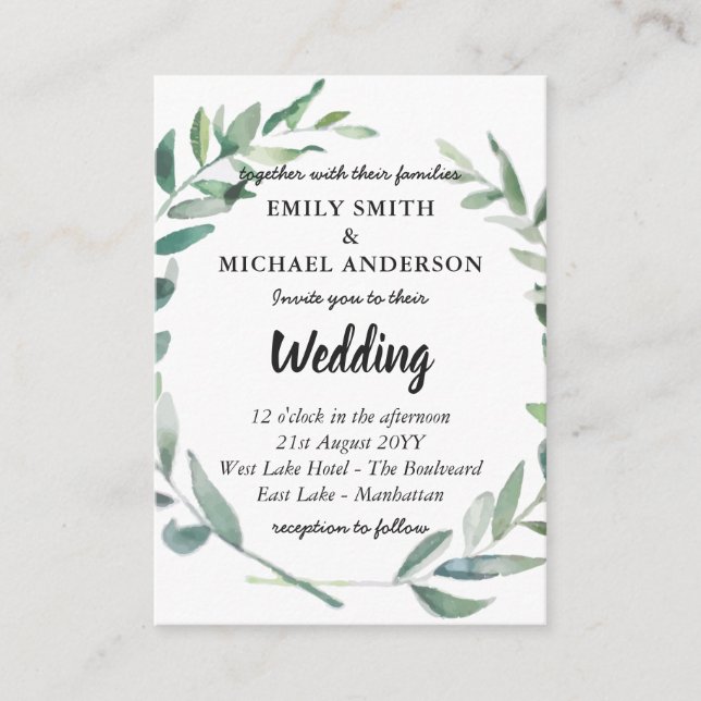 20 Budget Olive Leaves Wedding Invite n Envelopes (Front)