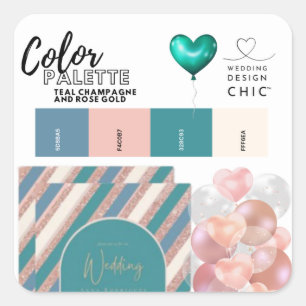 20 Color Palette Teal Rose Gold Wedding Vendor Square Sticker