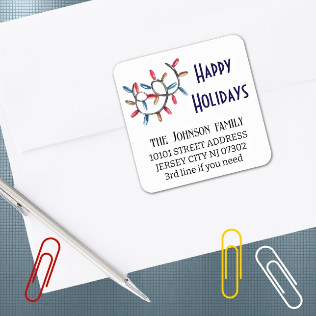 20 Custom Happy Holidays, Return Address  Square Sticker (Creator Uploaded)