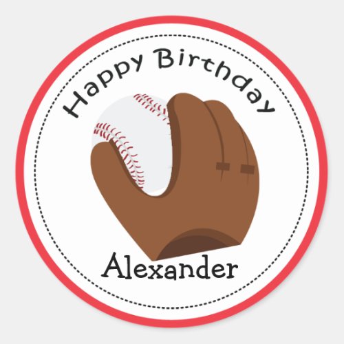 20 Customizable Cupcake Toppers Baseball Glove Classic Round Sticker