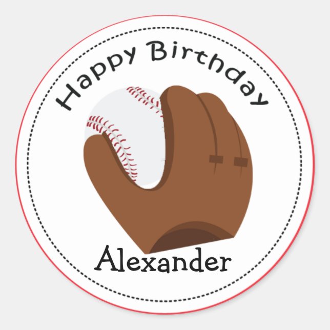 20 Customizable Cupcake Toppers Baseball Glove Classic Round Sticker (Front)
