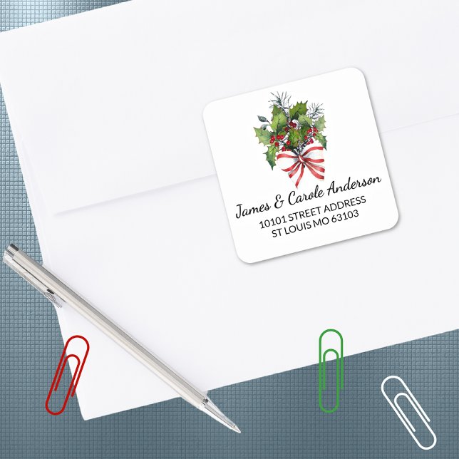 20 Cute Holly & Red Berries Return Address Sticker (Creator Uploaded)