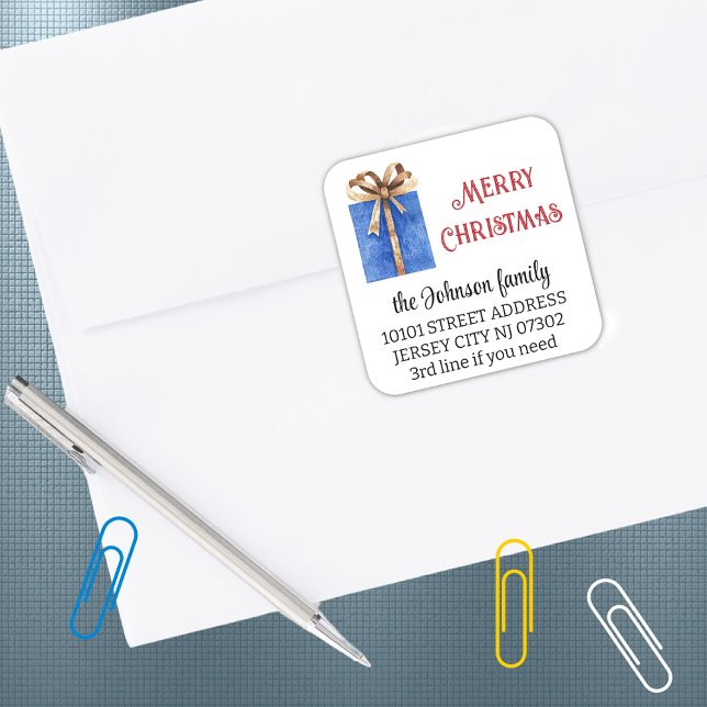 20 Elegant Name, Return Address Christmas Square Sticker (Creator Uploaded)