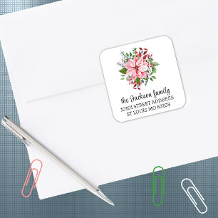 20 Elegant Pink Poinsettia Return Address Sticker