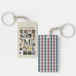 20 Family photo collage Biege And Green Plaid  Keychain<br><div class="desc">Add your photo and Text. You can Customize it. Family photo.</div>