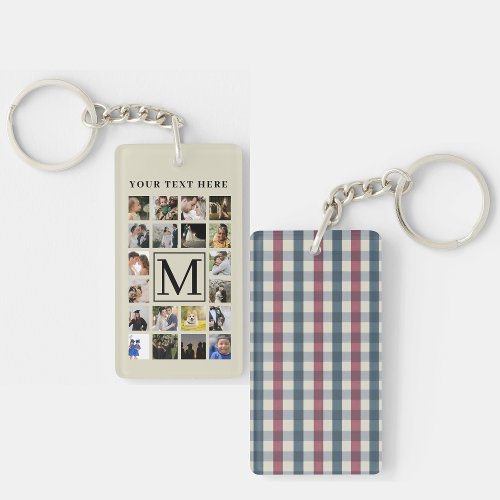 20 Family photo collage Biege And Green Plaid  Keychain