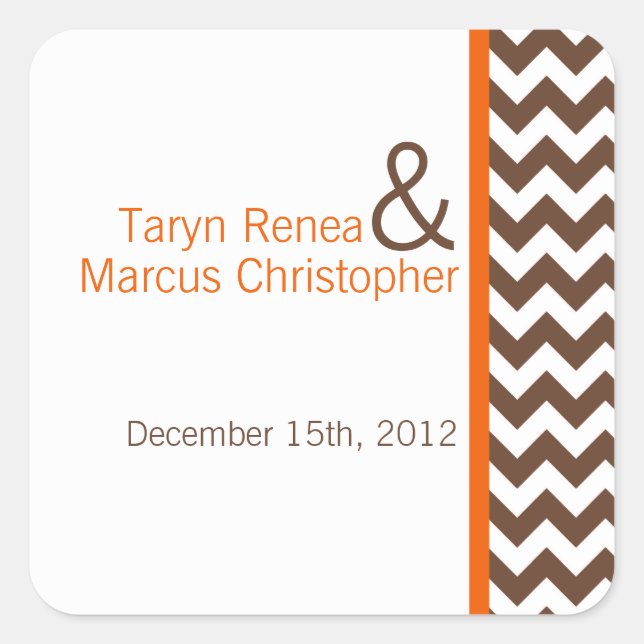 20 Favor Stickers Brown Orange Chevron Name (Front)