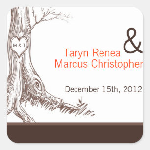 20 Favor Stickers Fall Tree Initial Carvings Autum