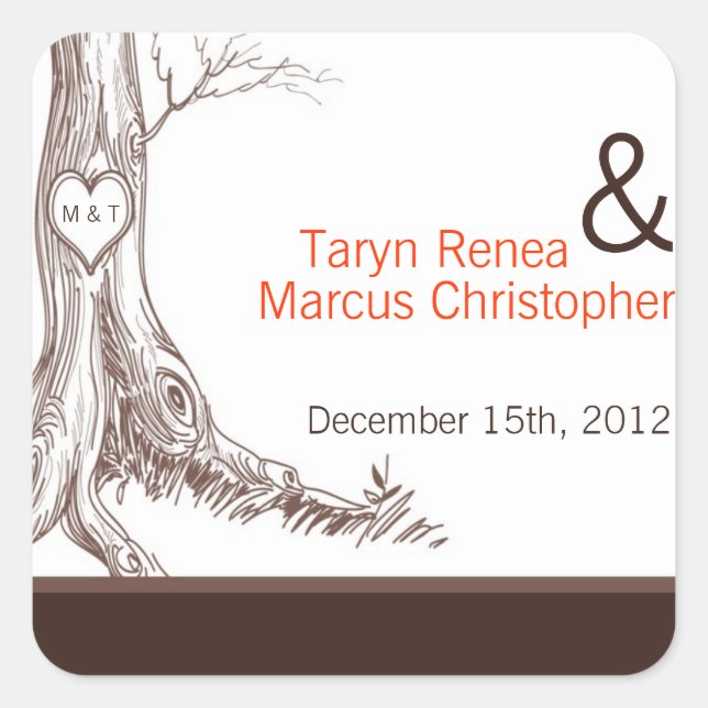 20 Favor Stickers Fall Tree Initial Carvings Autum (Front)