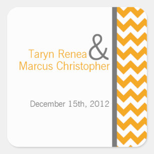 20 Favor Stickers Yellow Grey Gray Chevron Name
