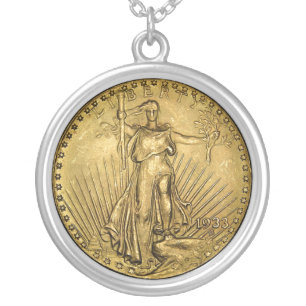 $20 GOLD COIN REPLICA SILVER PLATED NECKLACE