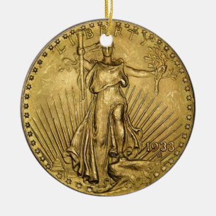 $20 GOLD PIECE CERAMIC ORNAMENT