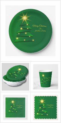 20+ Green Christmas Tree Matching Tableware Set