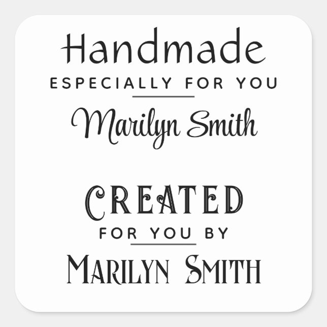 20 Handmade & Created, Gift Label, 1.5 inch Square Sticker (Front)