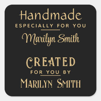 20 Handmade & Created, Gold on Black, 1.5 inch Square Sticker