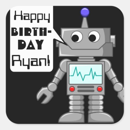 20 Happy Birthday Personalized Robot Stickers