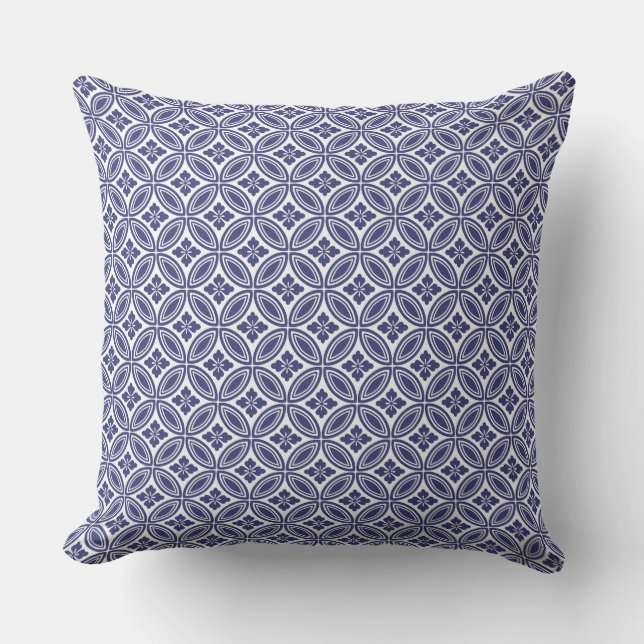 20 inch Outdoor Accent Pillow Blue and White (Front)