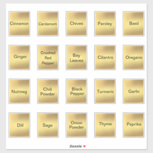 20 kitchen herbs and spices, black&gold metallic sticker