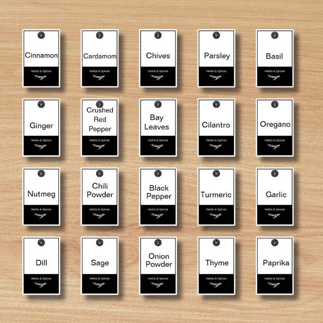 20 kitchen herbs and spices, black & white trendy sticker (Creator Uploaded)