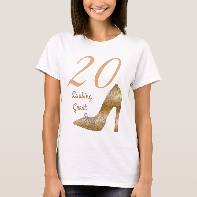 20 & Looking Great High Heel Lavender Bow T-Shirt (Front)