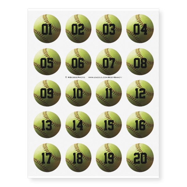 20 Number Template Temporary Tattoos (Front)