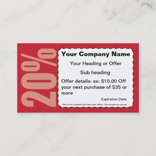 20% Off Coupon Business Card