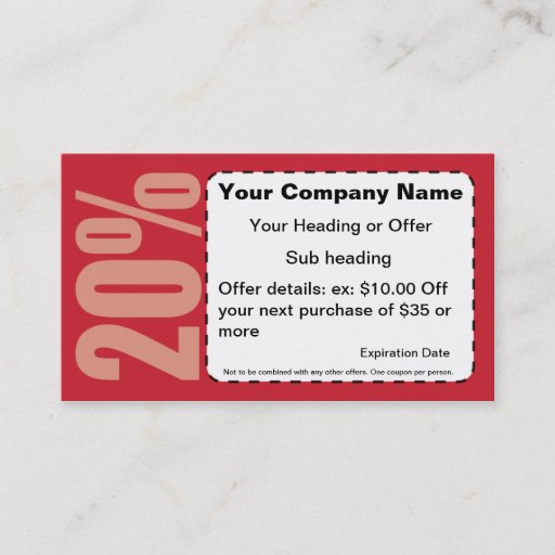 Customizable 20% Off Coupon Business Card