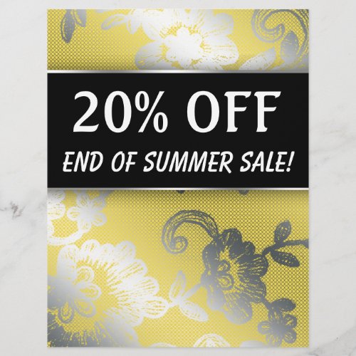 20 OFF Sale Flyer Silver Yellow Lace