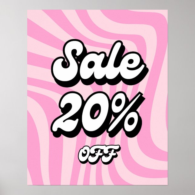 20% Off Sale Sign, Pink Retro Retail Store Poster (Front)