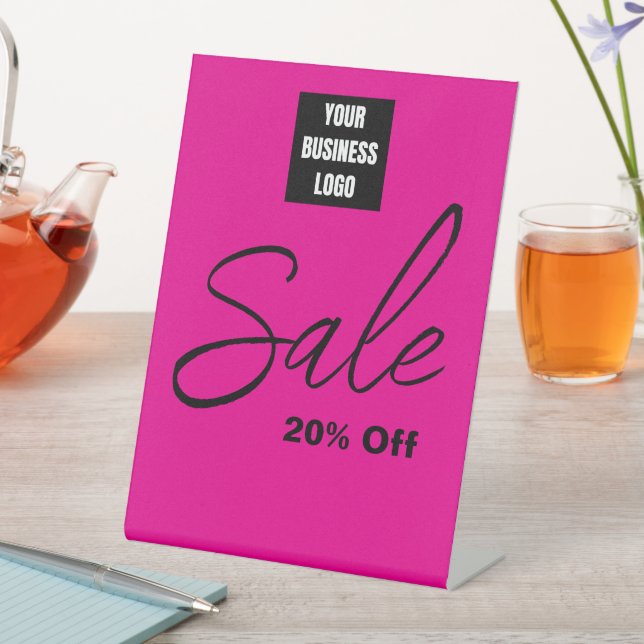 20% Off Sale Sign with Business Logo, Pink  (In SItu)