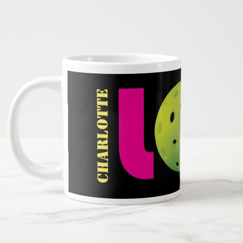 20 oz Love pickleball with custom name Giant Coffee Mug