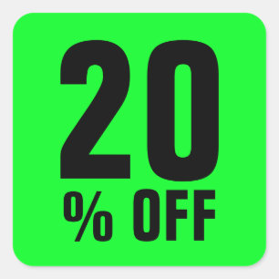 20 Percent Off discount price neon green sale Square Sticker
