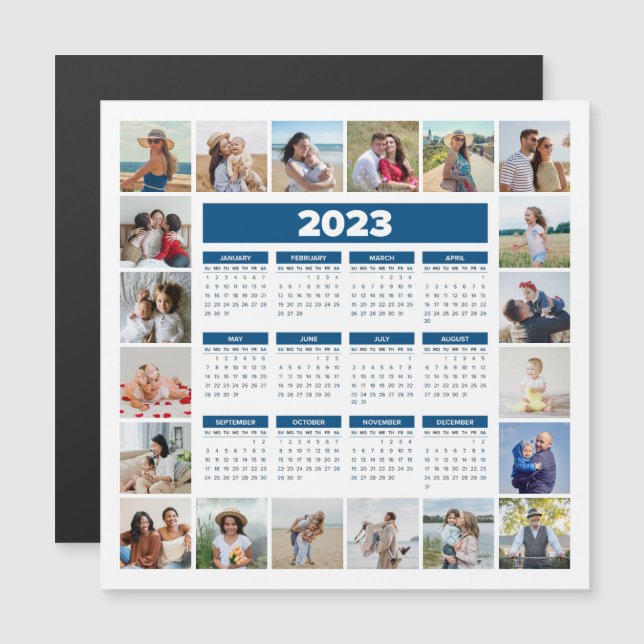 20 Photo Collage 2023 US Calendar Magnetic Card (Front/Back)