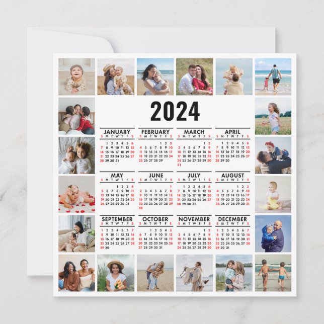 20 Photo Collage 2024 Year At A Glance Calendar Card (Front)