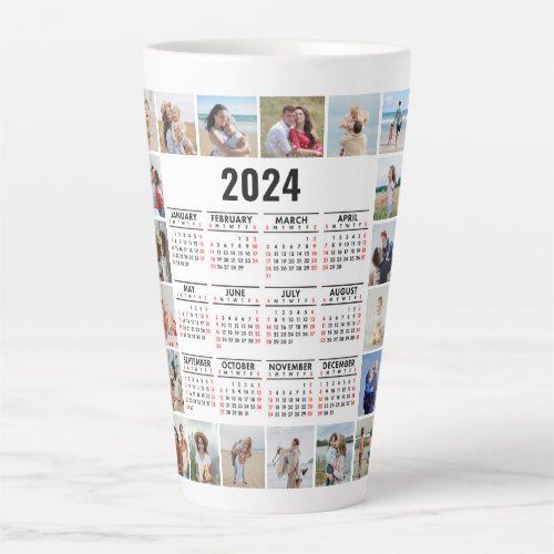 20 Photo Collage 2024 Year At A Glance Calendar Latte Mug