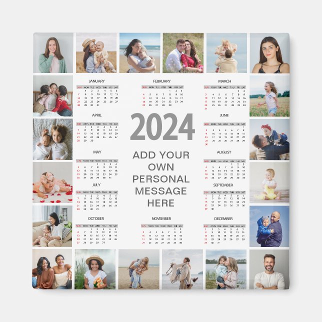 20 Photo Collage 2024 Year At A Glance Calendar Magnet (Front)