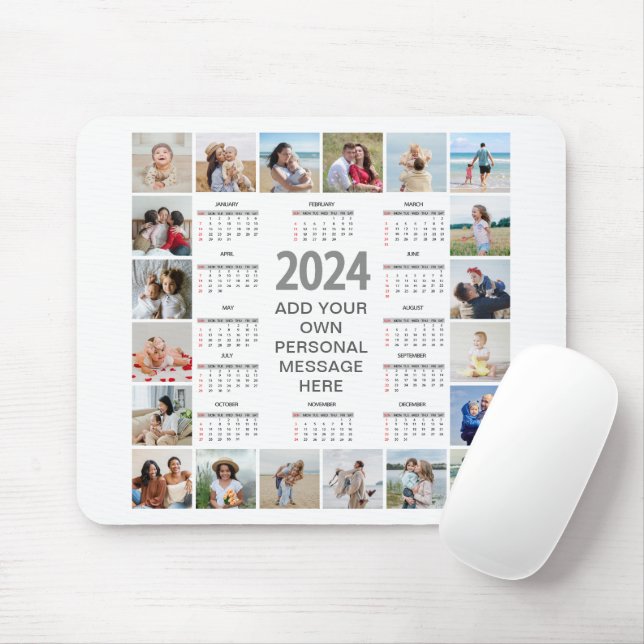 20 Photo Collage 2024 Year At A Glance Calendar Mouse Pad (With Mouse)