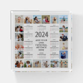 20 Photo Collage 2024 Year At A Glance Calendar Paperweight | Zazzle