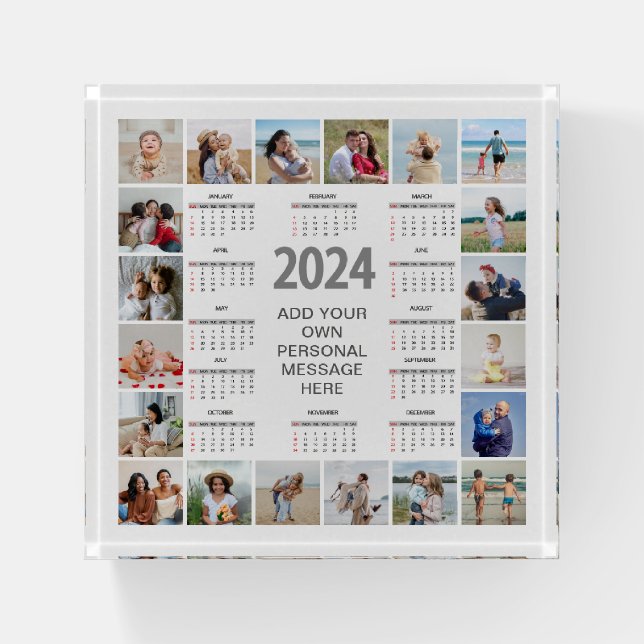20 Photo Collage 2024 Year At A Glance Calendar Paperweight (Front)