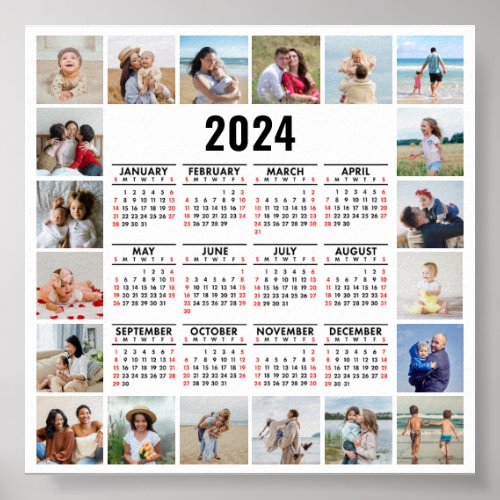 20 Photo Collage 2024 Year At A Glance Calendar Poster