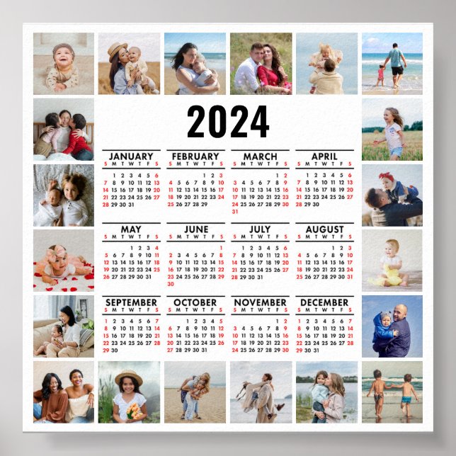 20 Photo Collage 2024 Year At A Glance Calendar Poster (Front)