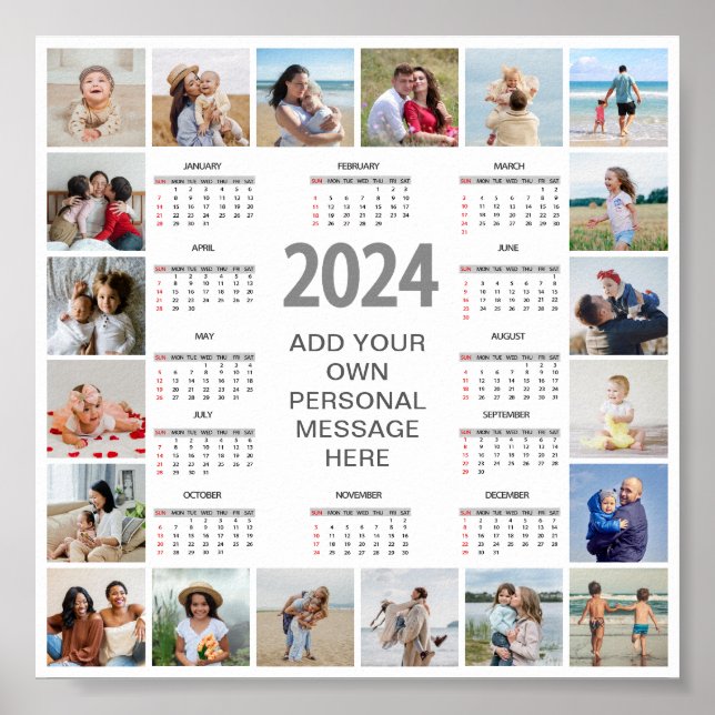 20 Photo Collage 2024 Year At A Glance Calendar Poster (Front)